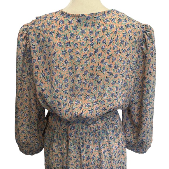 Vintage 80's Alison Peters Blouson Dress Womens Size Large Pink Floral Belted - Picture 7 of 12